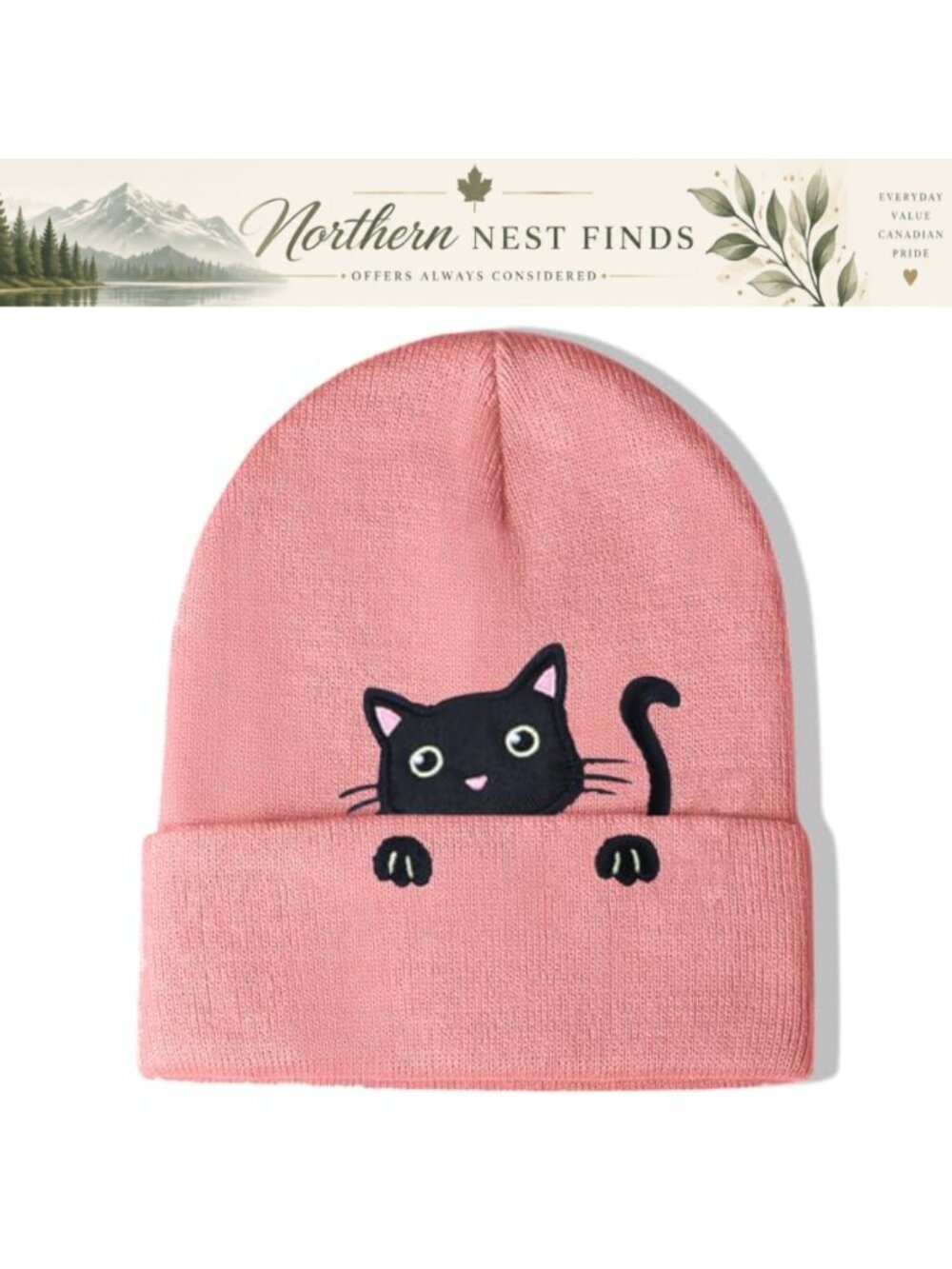 Cat Embroidered Beanie Knitted Hat Women Girls Winter